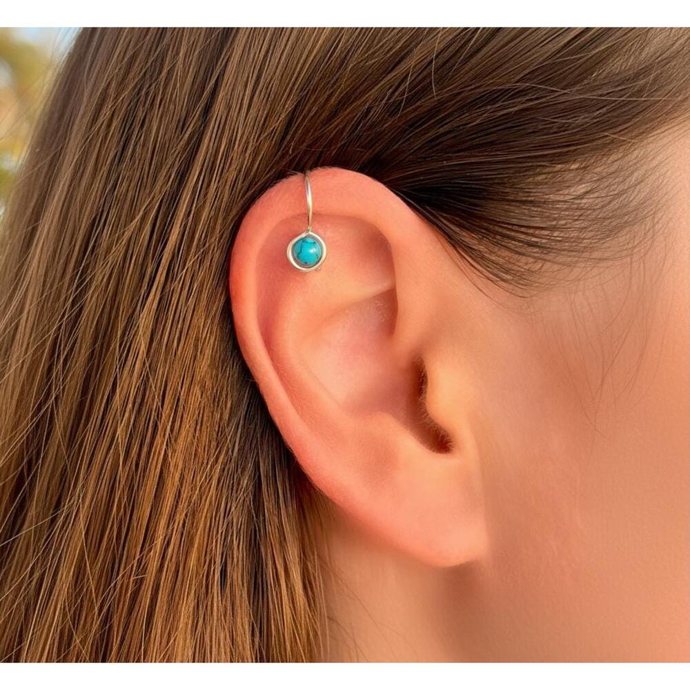Sterling Silver Turquoise Ear Cuff – Minimalist Upper Ear Helix Jewelry